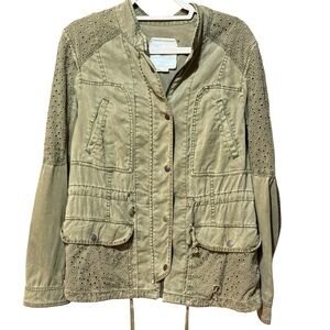 Anthropologie‎ Hei Hei Olive Army Green Marais Utility Jacket Eyelet Pocket Sz M